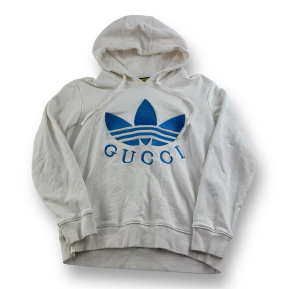 adidas x Gucci White w/ Blue Hooded Cotton Embroidered Sweatshirt Women’s Medium